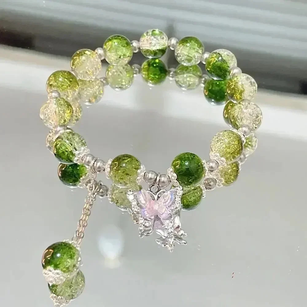 Exquisite Natural Stone Bracelet Elegant Lily of The Valley Flower Pendant Elastic Beaded Bracelets for Women Party Jewelry Gift