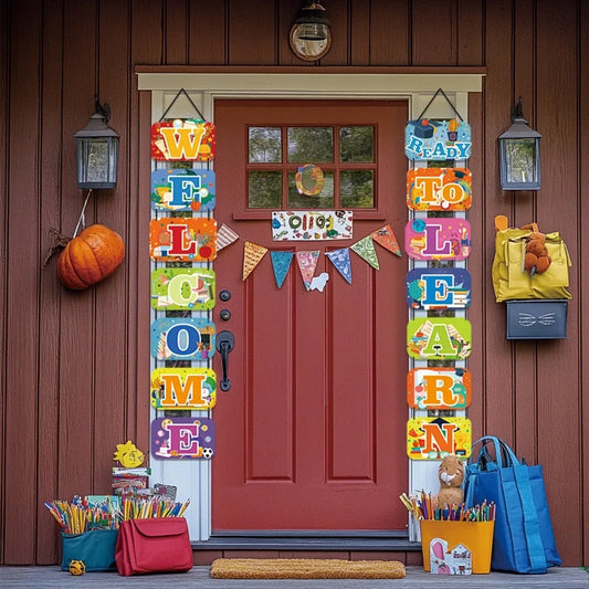 School Season Back To School Letter Banner Blackboard Book Welcome To School Couplet Paper Backpack Door Hanging Decoration