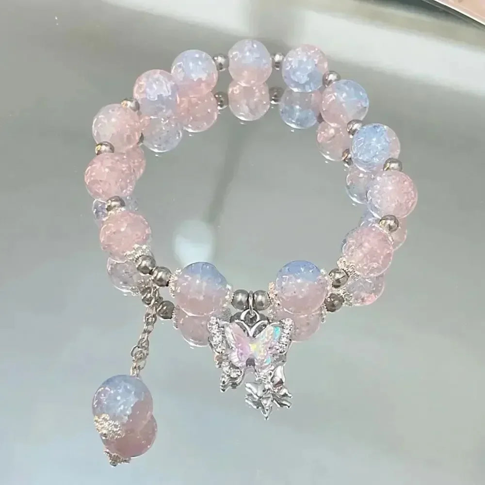 Exquisite Natural Stone Bracelet Elegant Lily of The Valley Flower Pendant Elastic Beaded Bracelets for Women Party Jewelry Gift
