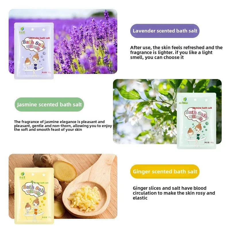 5pcs Milk Bath Salt Sachets - Rose, Lavender & Jasmine Infused Soaking Salts for Relaxing Baths and Foot Soaks