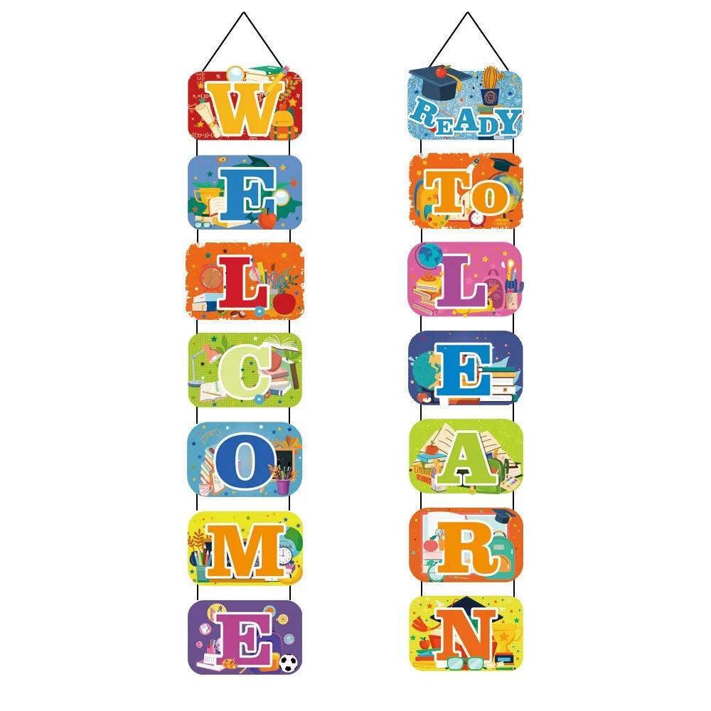 School Season Back To School Letter Banner Blackboard Book Welcome To School Couplet Paper Backpack Door Hanging Decoration