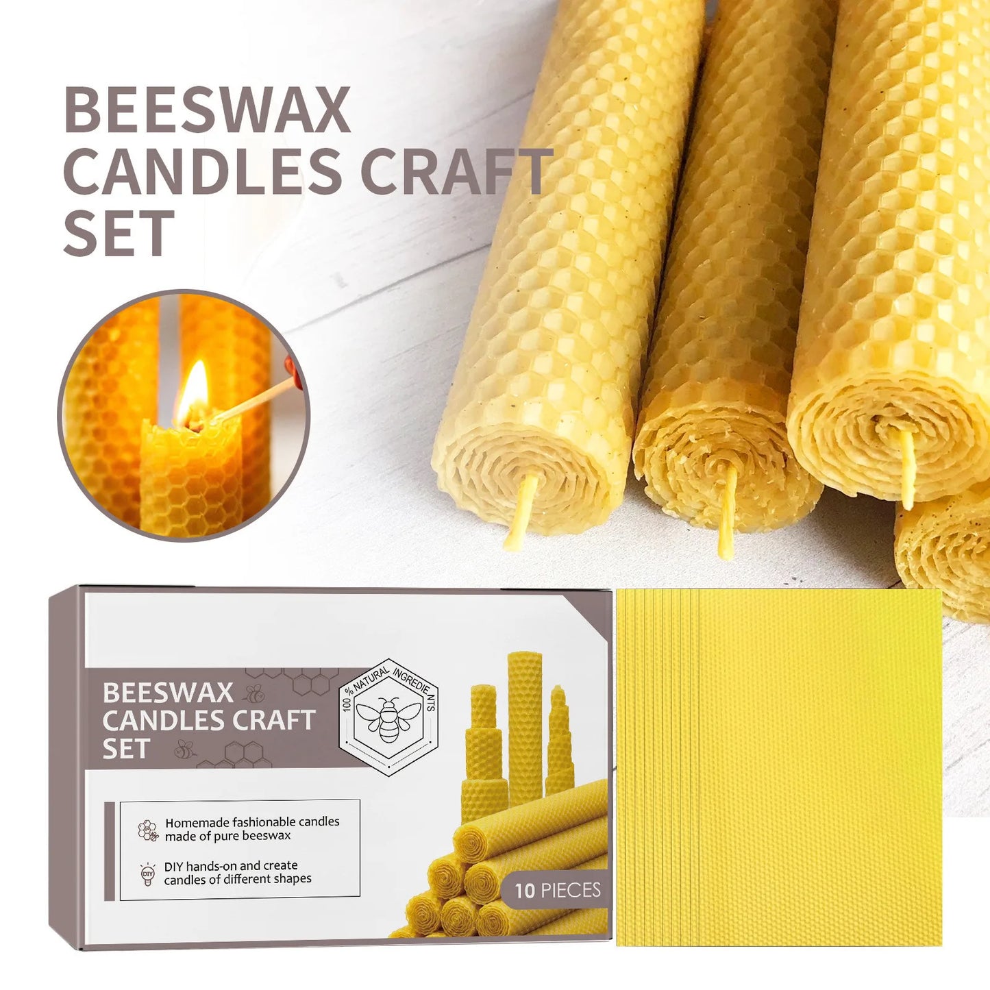 Bees Wax Candle Taper Candles 10pcs-Handmade Honeycomb-Cotton Wick–Luxury Premium Beeswax Decorative Candles Taper Hot products