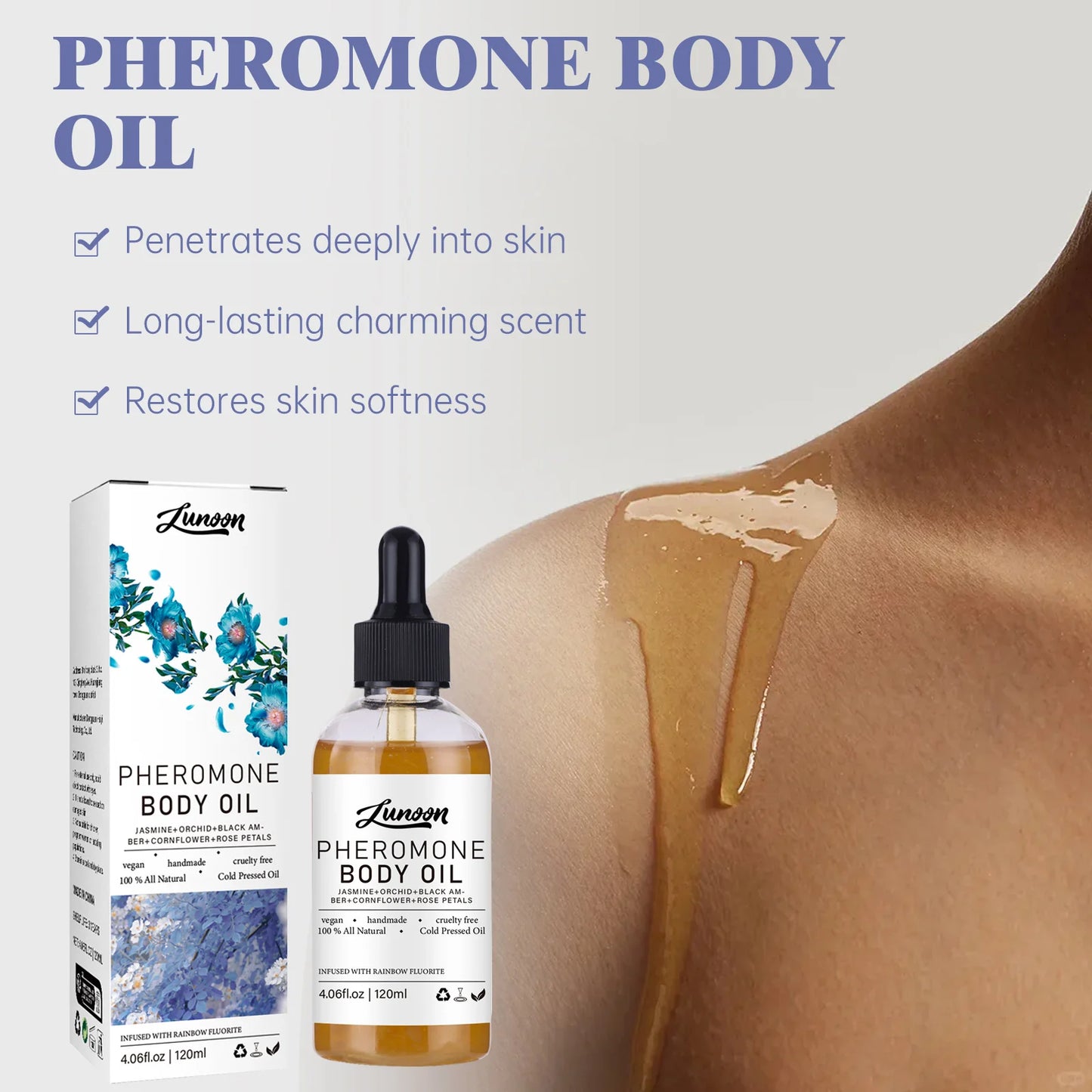 120/30ML Body Massage Oil Petal Fragrance Moisturizing Body Care Essentiall Oil Long Lasting Moisturizing Pheromone Body Oil