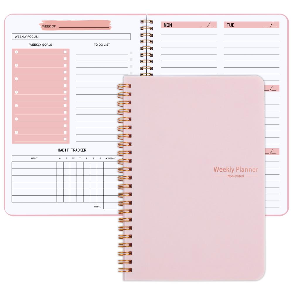 1pc Trees Spiral Undated A5 Daily Weekly Notebook Planner Agenda, Stationery Office School Supplies, Record daily plans to achieve future goals, 8, 3*5, 12.7 cm, 52 Sheets, 3pcs stickers, 4, 7*7, 17.78 cm