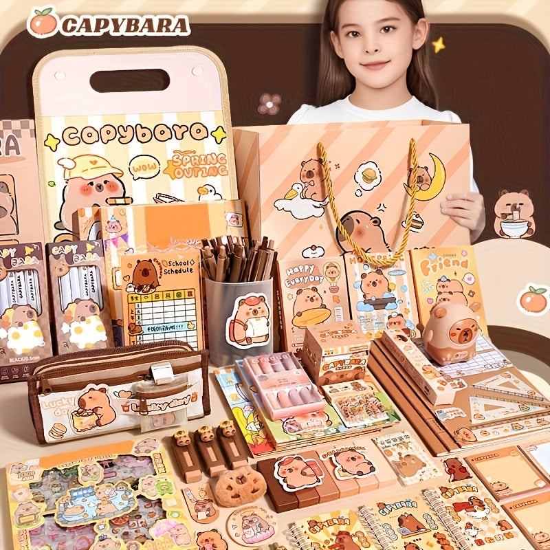Charming Capibara-Themed Stationery Set - Complete School Supplies Gift, High Aesthetic Quality