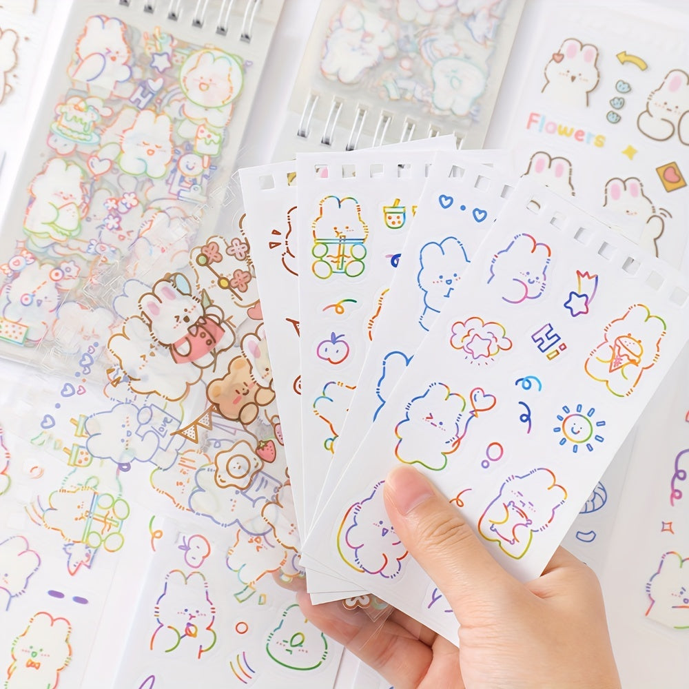 50 sheets Cute Cartoon Rabbit Stickers Set Scrapbooking Washi Stickers Waterproof PET Stickers for DIY Decorating Journaling Notebook Stationery Supplies