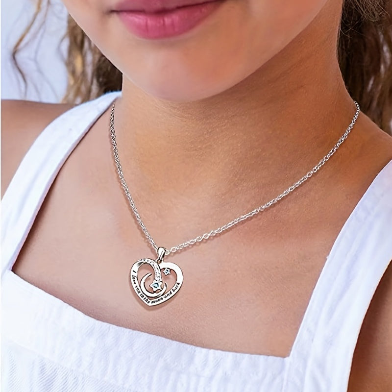 Timeless Heart, Star, Moon Charm Necklace - Fashionable Copper Pendant with Emotional Message Card - Premium Gift Box for Cherished Granddaughters - Perfect Birthday or Christmas Decorative Accessory