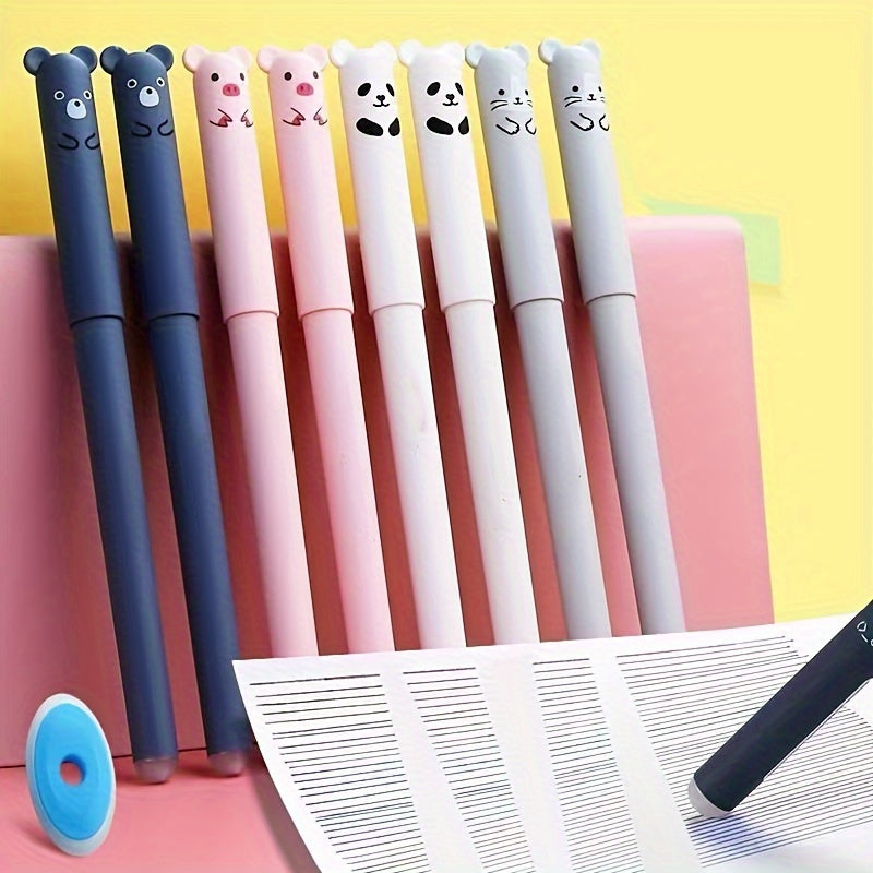 30/4pcs Erasable Gel Pen 0.5 Refill Set Cartoon Animals Cute Cat Erasable Pen Refill Rod Washable Handle Pen School Stationery Needle Tip For Writing Notebooks Girls Cute Gel Pens Office Accessories