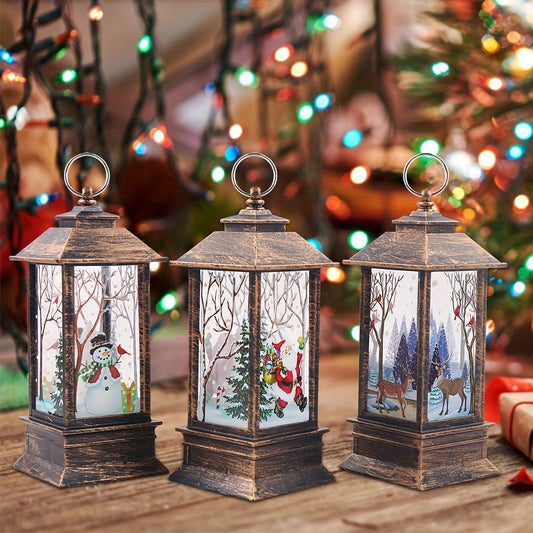 3-piece Set of Elderly Snowmen Christmas Decorations: Small Night Lights, Candles, Table Lamps, Desktop Ornaments