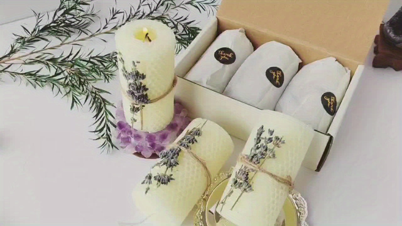 3pcs Elegant Beeswax Candle Set with Lavender & Honeycomb Design - Scented, Indoor Decorative Candles for Home, Parties, Weddings | Perfect for Christmas, Thanksgiving, Mother'S Day, and More