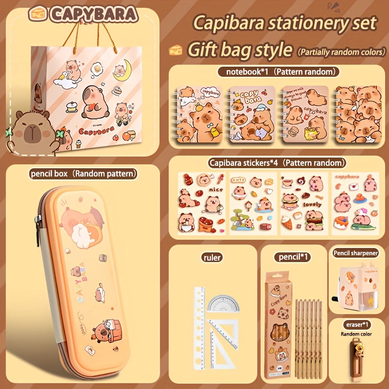 Charming Capibara-Themed Stationery Set - Complete School Supplies Gift, High Aesthetic Quality