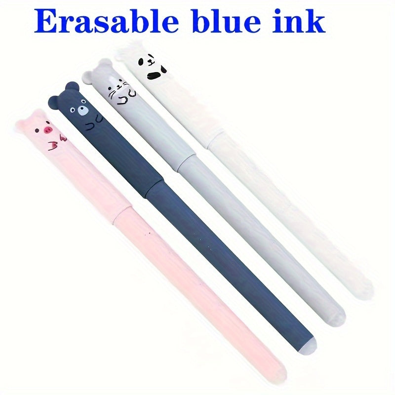 30/4pcs Erasable Gel Pen 0.5 Refill Set Cartoon Animals Cute Cat Erasable Pen Refill Rod Washable Handle Pen School Stationery Needle Tip For Writing Notebooks Girls Cute Gel Pens Office Accessories