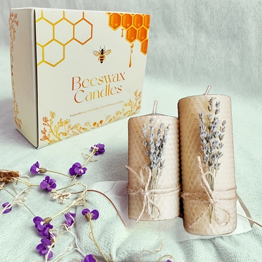 2pcs Beeswax Candle Set, Lavender Scented Column Beeswax Candles, Candle Gifts, Party Candles, Ceremony Candles, Home Decor