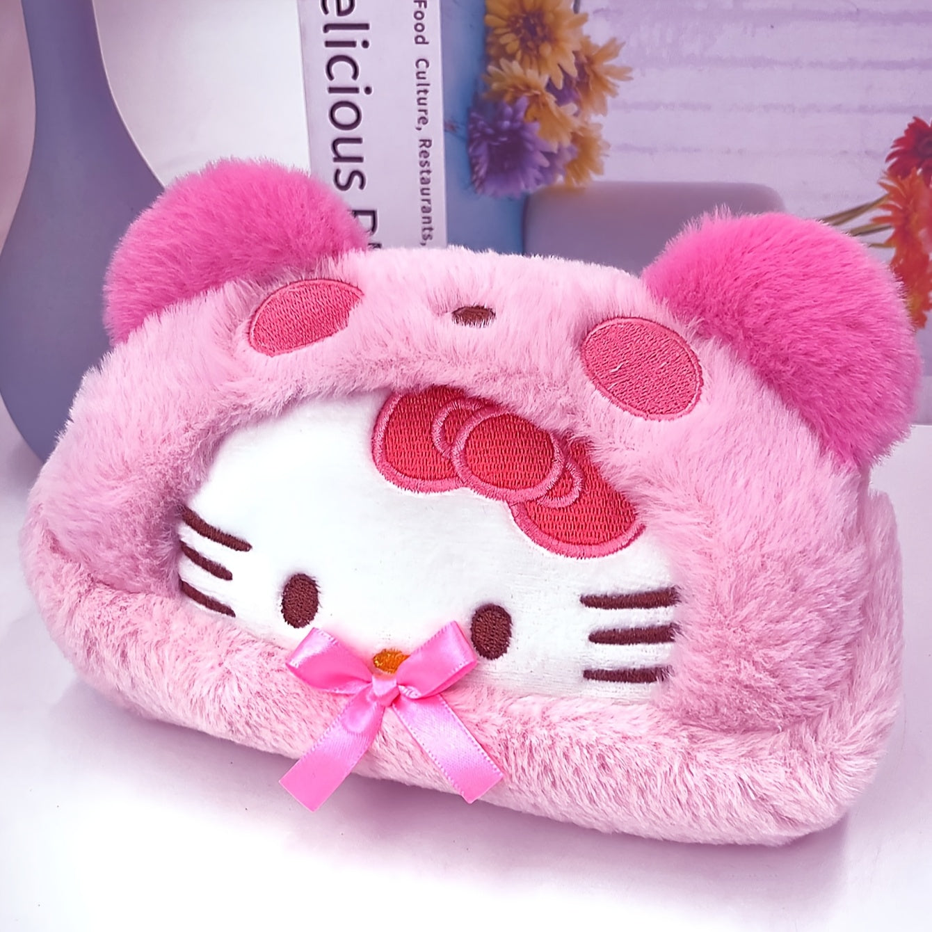 Sanrio Flannel Cartoon Dog Pen Case, Plush Tabletop Stationery Pencil Organizer, Perfect Gift for Students
