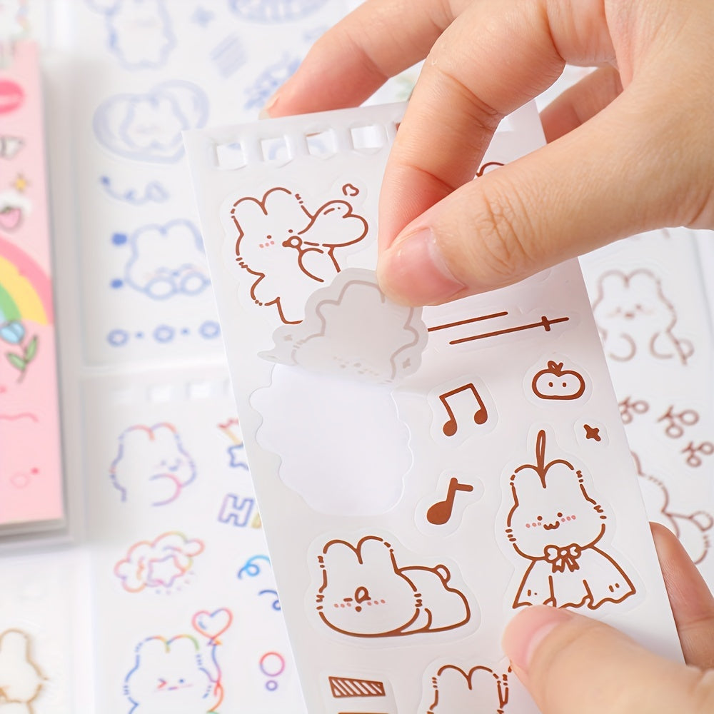 50 sheets Cute Cartoon Rabbit Stickers Set Scrapbooking Washi Stickers Waterproof PET Stickers for DIY Decorating Journaling Notebook Stationery Supplies