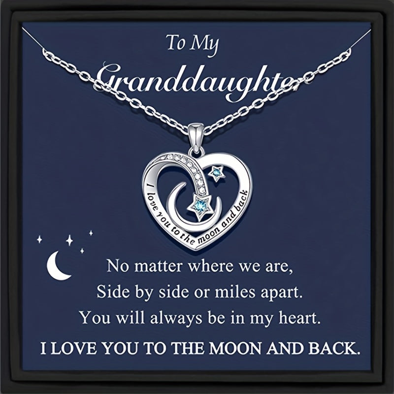 Timeless Heart, Star, Moon Charm Necklace - Fashionable Copper Pendant with Emotional Message Card - Premium Gift Box for Cherished Granddaughters - Perfect Birthday or Christmas Decorative Accessory