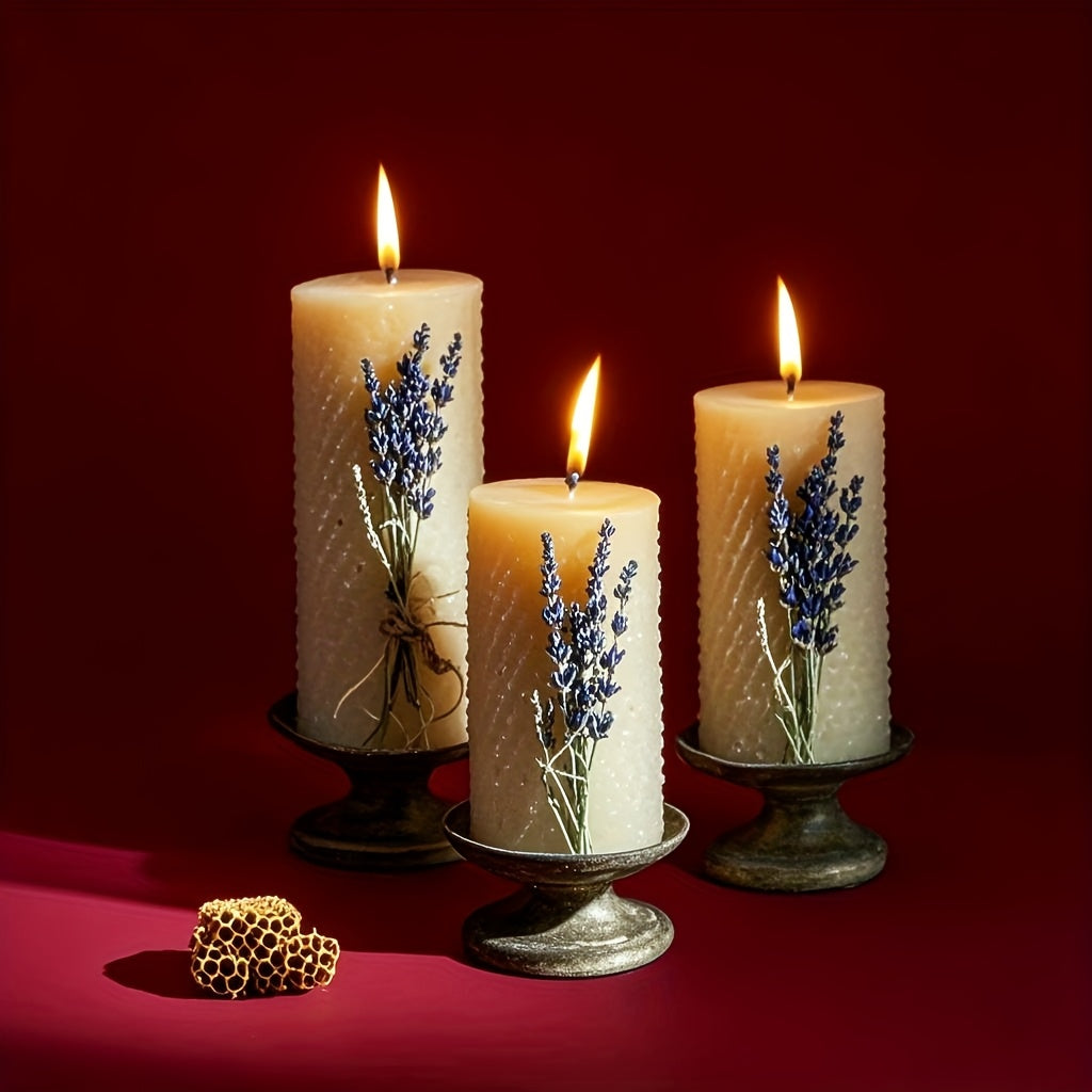3pcs Elegant Beeswax Candle Set with Lavender & Honeycomb Design - Scented, Indoor Decorative Candles for Home, Parties, Weddings | Perfect for Christmas, Thanksgiving, Mother'S Day, and More