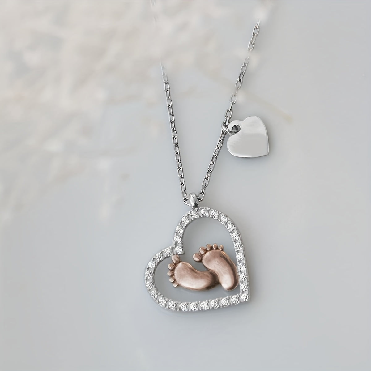 Trendy Heart-Shaped Baby Foot Pendant Necklace - Hypoallergenic Zinc Alloy, Adjustable Chain, Gift Box Included, Birthday, Christmas, Mother's Day Gift Idea for Mom, Grandma, Wife, Girlfriend, Decorative Accessories