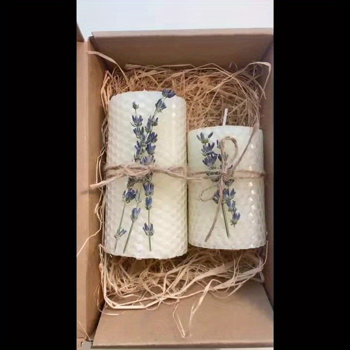 2pcs Beeswax Candle Set, Lavender Scented Column Beeswax Candles, Candle Gifts, Party Candles, Ceremony Candles, Home Decor