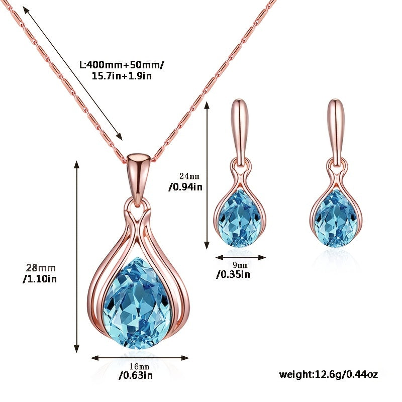 [2pcs Simple Style Jewelry Set] 2pcs Simple Style Women'S Jewelry Set, Zinc Alloy Pendant Necklace and Earrings, with Artificial Stone, for Daily Wear and Gift-Giving, Perfect for Valentine'S Day and All Seasons