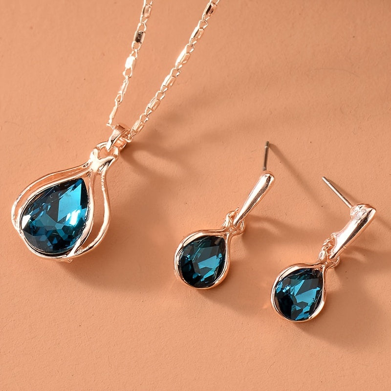 [2pcs Simple Style Jewelry Set] 2pcs Simple Style Women'S Jewelry Set, Zinc Alloy Pendant Necklace and Earrings, with Artificial Stone, for Daily Wear and Gift-Giving, Perfect for Valentine'S Day and All Seasons