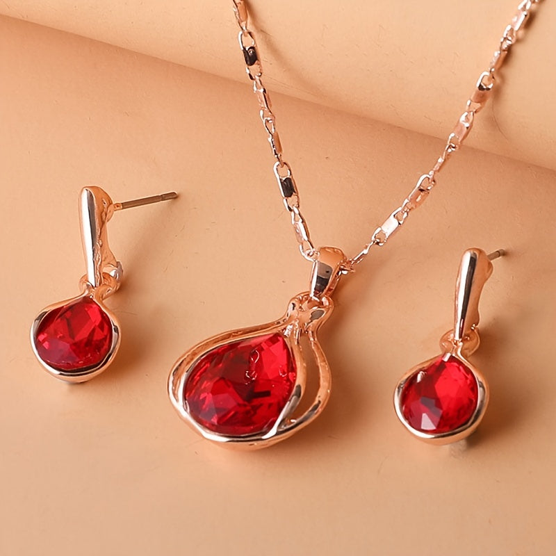 [2pcs Simple Style Jewelry Set] 2pcs Simple Style Women'S Jewelry Set, Zinc Alloy Pendant Necklace and Earrings, with Artificial Stone, for Daily Wear and Gift-Giving, Perfect for Valentine'S Day and All Seasons