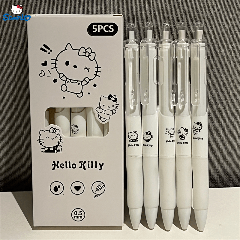 [Hello Kitty Pen] Sanrio Hello Kitty 5pcs Set | Cute Neutral Pen Black, Y2k High Aesthetic Value Minimalist Carbon Pen Black Pen, Korean Style Stationery Set, Creative Gift