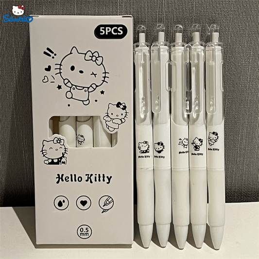 [Hello Kitty Pen] Sanrio Hello Kitty 5pcs Set | Cute Neutral Pen Black, Y2k High Aesthetic Value Minimalist Carbon Pen Black Pen, Korean Style Stationery Set, Creative Gift