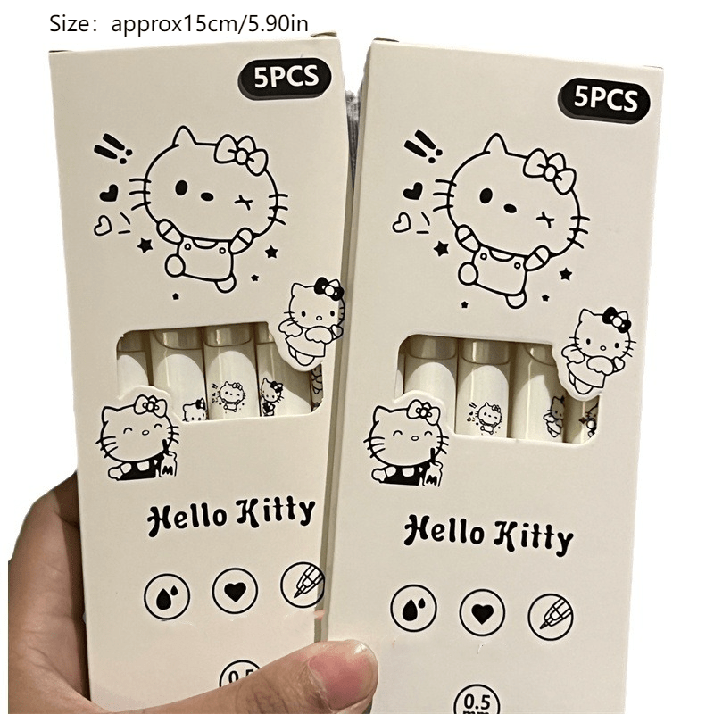 [Hello Kitty Pen] Sanrio Hello Kitty 5pcs Set | Cute Neutral Pen Black, Y2k High Aesthetic Value Minimalist Carbon Pen Black Pen, Korean Style Stationery Set, Creative Gift