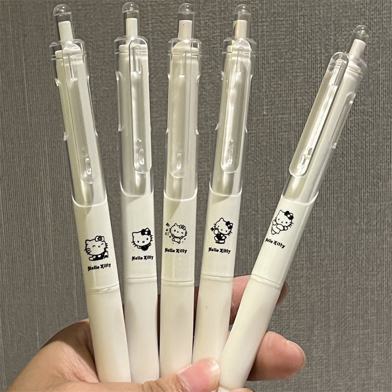[Hello Kitty Pen] Sanrio Hello Kitty 5pcs Set | Cute Neutral Pen Black, Y2k High Aesthetic Value Minimalist Carbon Pen Black Pen, Korean Style Stationery Set, Creative Gift