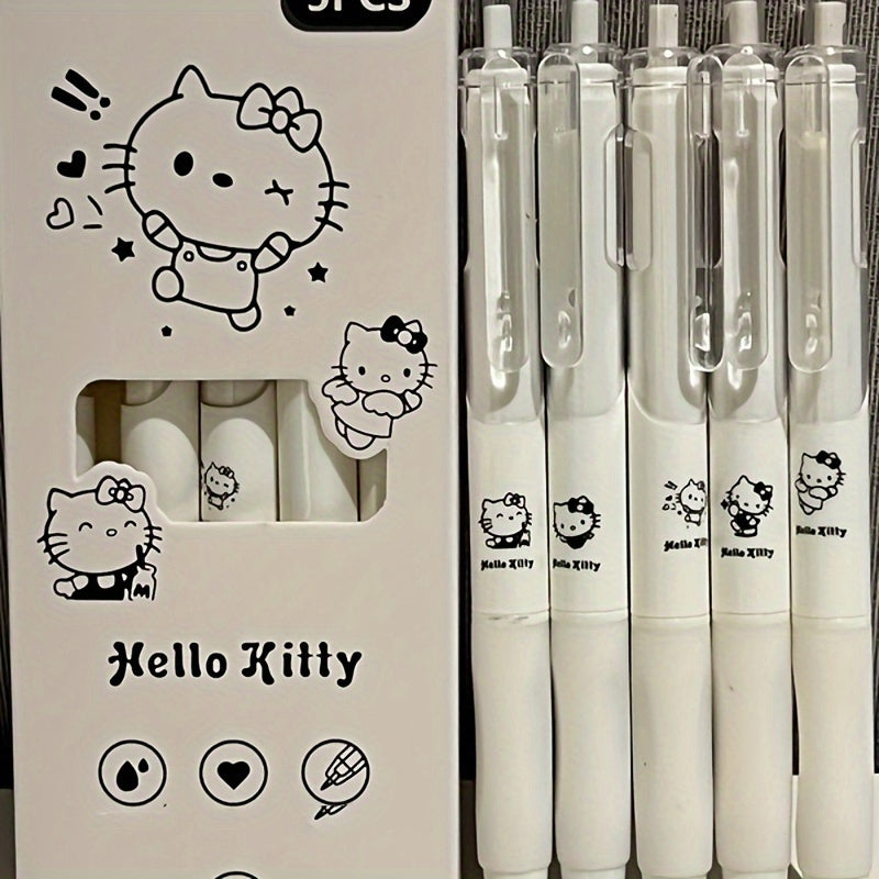 [Hello Kitty Pen] Sanrio Hello Kitty 5pcs Set | Cute Neutral Pen Black, Y2k High Aesthetic Value Minimalist Carbon Pen Black Pen, Korean Style Stationery Set, Creative Gift