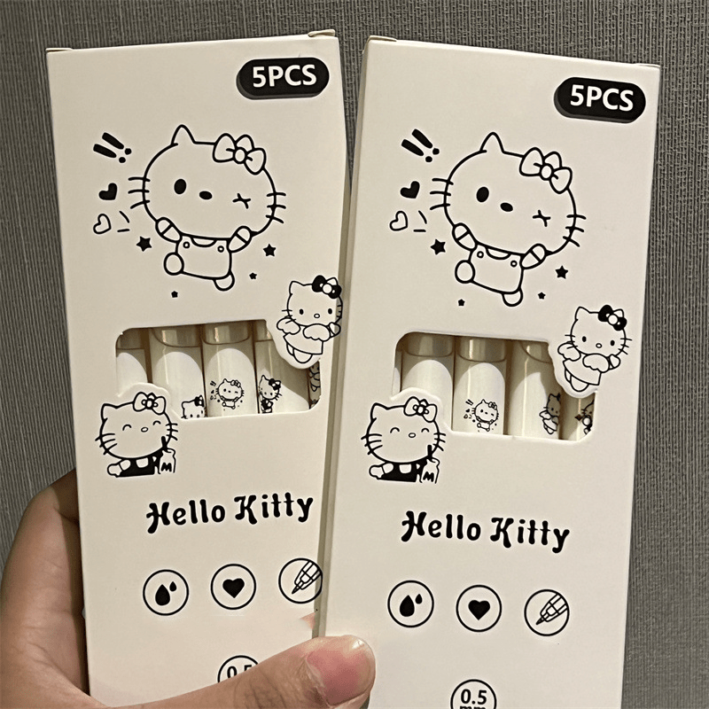 [Hello Kitty Pen] Sanrio Hello Kitty 5pcs Set | Cute Neutral Pen Black, Y2k High Aesthetic Value Minimalist Carbon Pen Black Pen, Korean Style Stationery Set, Creative Gift