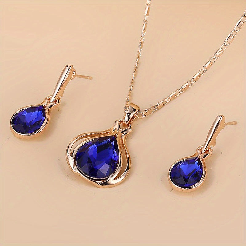 [2pcs Simple Style Jewelry Set] 2pcs Simple Style Women'S Jewelry Set, Zinc Alloy Pendant Necklace and Earrings, with Artificial Stone, for Daily Wear and Gift-Giving, Perfect for Valentine'S Day and All Seasons