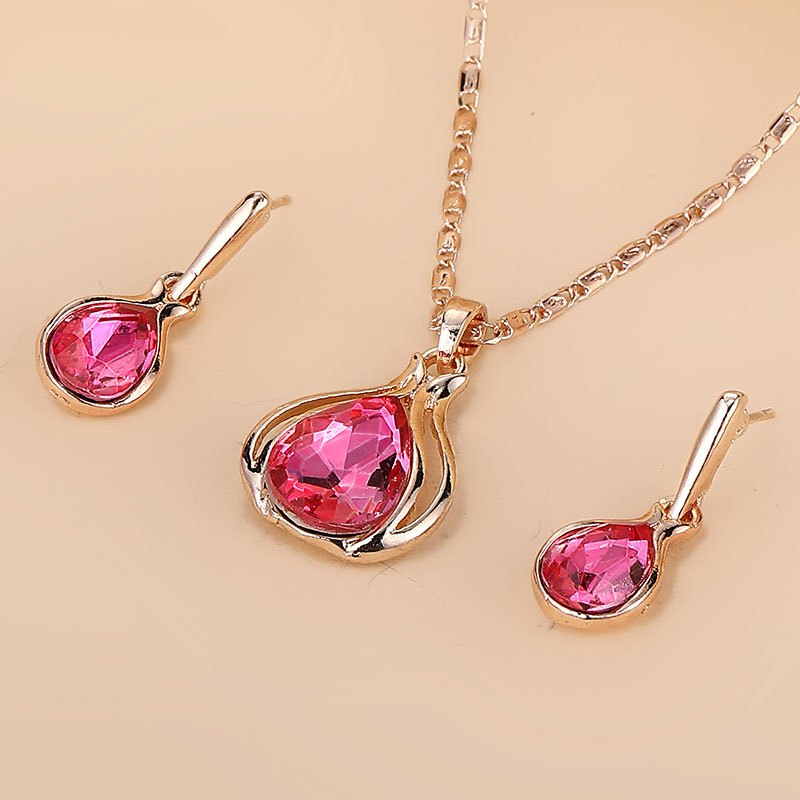 [2pcs Simple Style Jewelry Set] 2pcs Simple Style Women'S Jewelry Set, Zinc Alloy Pendant Necklace and Earrings, with Artificial Stone, for Daily Wear and Gift-Giving, Perfect for Valentine'S Day and All Seasons