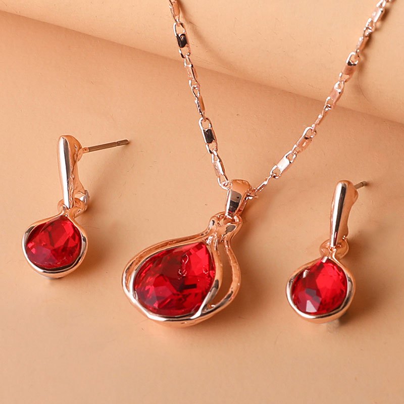 [2pcs Simple Style Jewelry Set] 2pcs Simple Style Women'S Jewelry Set, Zinc Alloy Pendant Necklace and Earrings, with Artificial Stone, for Daily Wear and Gift-Giving, Perfect for Valentine'S Day and All Seasons