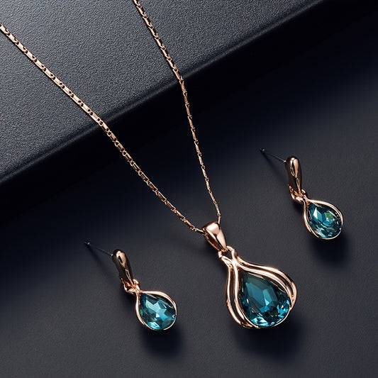 [2pcs Simple Style Jewelry Set] 2pcs Simple Style Women'S Jewelry Set, Zinc Alloy Pendant Necklace and Earrings, with Artificial Stone, for Daily Wear and Gift-Giving, Perfect for Valentine'S Day and All Seasons