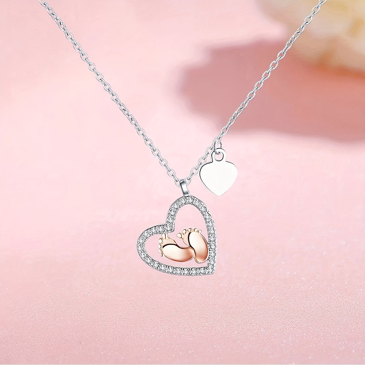 Trendy Heart-Shaped Baby Foot Pendant Necklace - Hypoallergenic Zinc Alloy, Adjustable Chain, Gift Box Included, Birthday, Christmas, Mother's Day Gift Idea for Mom, Grandma, Wife, Girlfriend, Decorative Accessories