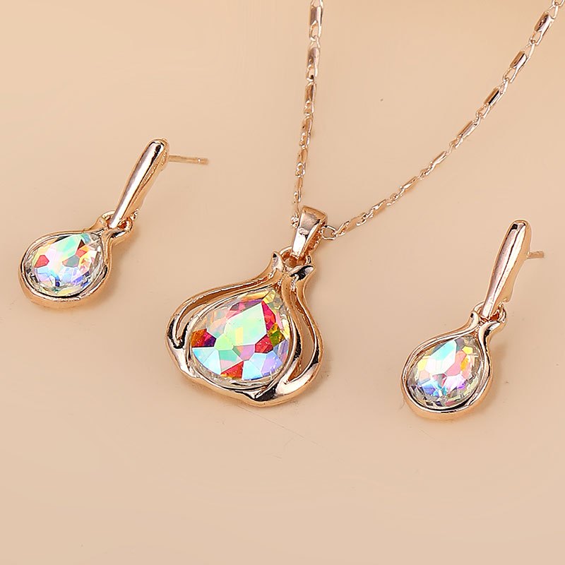 [2pcs Simple Style Jewelry Set] 2pcs Simple Style Women'S Jewelry Set, Zinc Alloy Pendant Necklace and Earrings, with Artificial Stone, for Daily Wear and Gift-Giving, Perfect for Valentine'S Day and All Seasons
