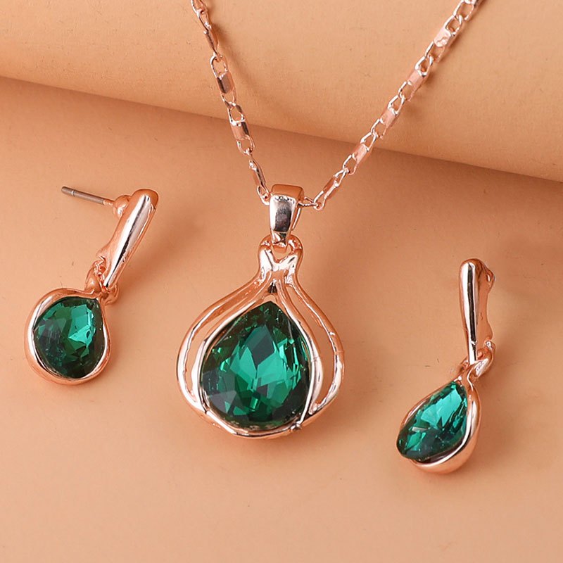 [2pcs Simple Style Jewelry Set] 2pcs Simple Style Women'S Jewelry Set, Zinc Alloy Pendant Necklace and Earrings, with Artificial Stone, for Daily Wear and Gift-Giving, Perfect for Valentine'S Day and All Seasons