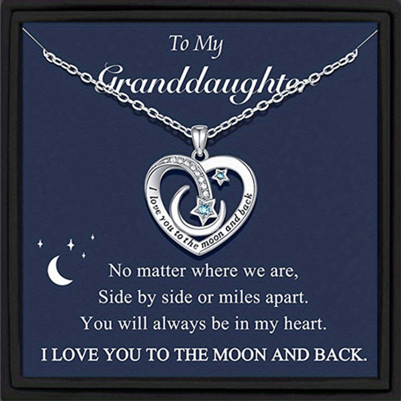Timeless Heart, Star, Moon Charm Necklace - Fashionable Copper Pendant with Emotional Message Card - Premium Gift Box for Cherished Granddaughters - Perfect Birthday or Christmas Decorative Accessory