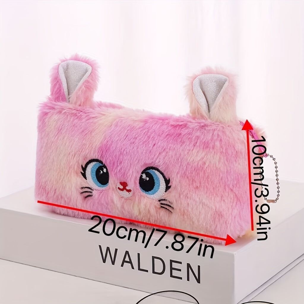 Girl's Cute Cat Storage Bag Zipper Coin Wallet Gradient Color Girl's Plush Pencil Case Stationery