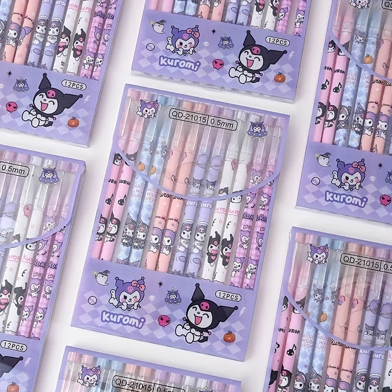 1box/12pcs Sanrio Erasable Neutral Pen Hello Kitty Melody Kuromi Cinnamoroll Gel Pen Office School Supplies Stationery Wholesale