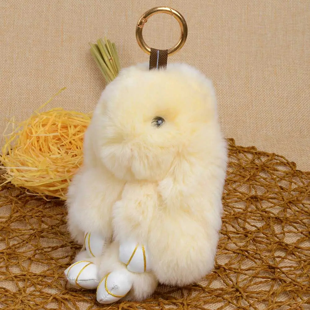 LFPU genuine Bunny Pendant Keychain Real Rex Rabbit Shape Fur Keychain Fluffy Bag Car Charm Key Ring Jewelry For Women