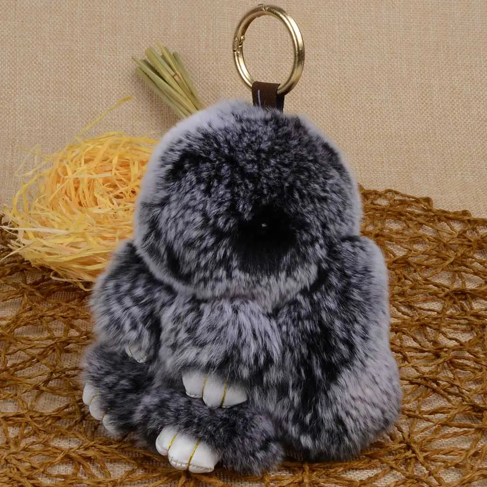LFPU genuine Bunny Pendant Keychain Real Rex Rabbit Shape Fur Keychain Fluffy Bag Car Charm Key Ring Jewelry For Women