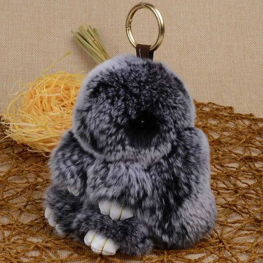 LFPU genuine Bunny Pendant Keychain Real Rex Rabbit Shape Fur Keychain Fluffy Bag Car Charm Key Ring Jewelry For Women