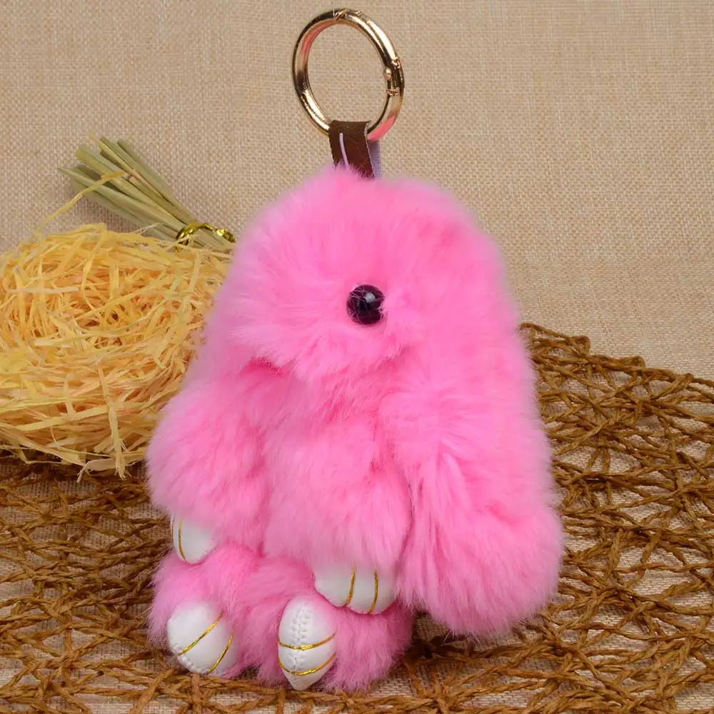 LFPU genuine Bunny Pendant Keychain Real Rex Rabbit Shape Fur Keychain Fluffy Bag Car Charm Key Ring Jewelry For Women