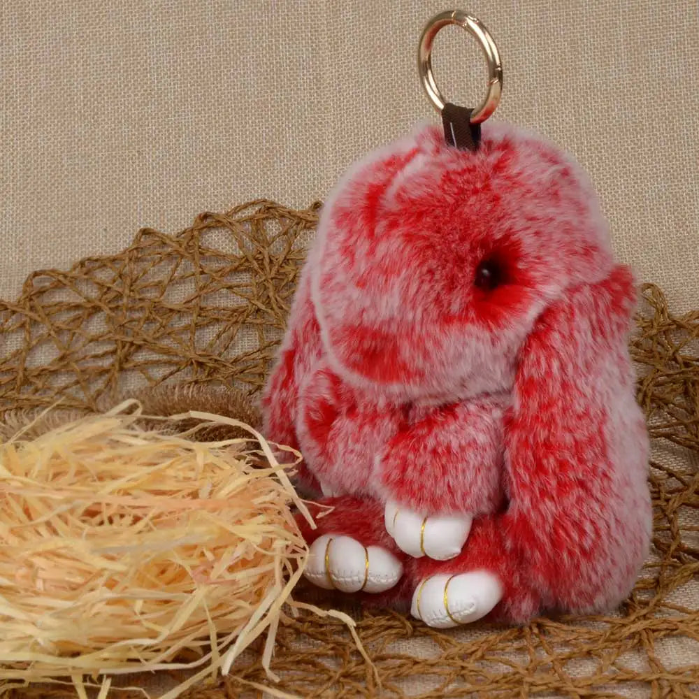 LFPU genuine Bunny Pendant Keychain Real Rex Rabbit Shape Fur Keychain Fluffy Bag Car Charm Key Ring Jewelry For Women