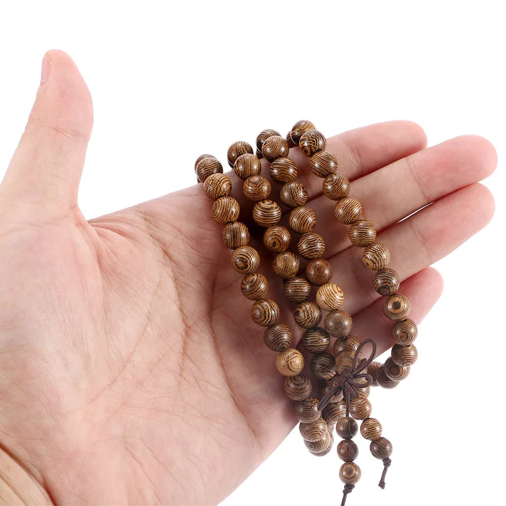 108 Wooden Beaded Bracelet Men Wenge Prayer Beads Tibetan Buddhist Mala Rosary Bracelets For Women Wood pulsera Hombre Jewelry