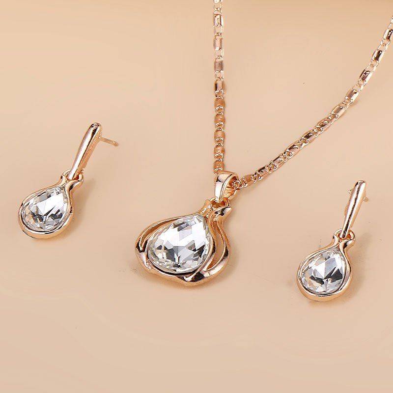 [2pcs Simple Style Jewelry Set] 2pcs Simple Style Women'S Jewelry Set, Zinc Alloy Pendant Necklace and Earrings, with Artificial Stone, for Daily Wear and Gift-Giving, Perfect for Valentine'S Day and All Seasons