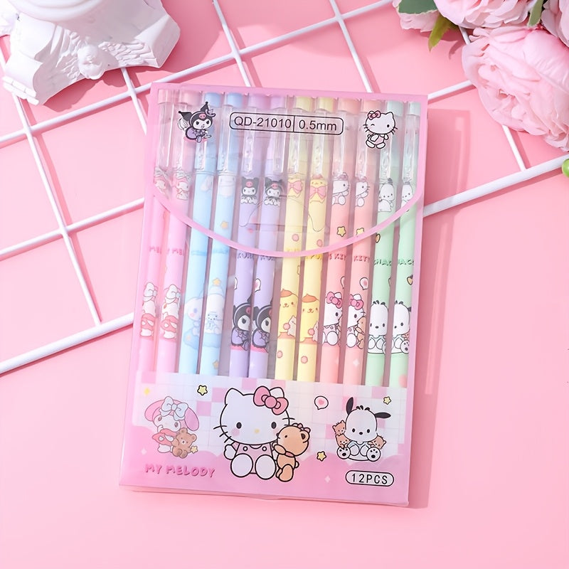 1box/12pcs Sanrio Erasable Neutral Pen Hello Kitty Melody Kuromi Cinnamoroll Gel Pen Office School Supplies Stationery Wholesale